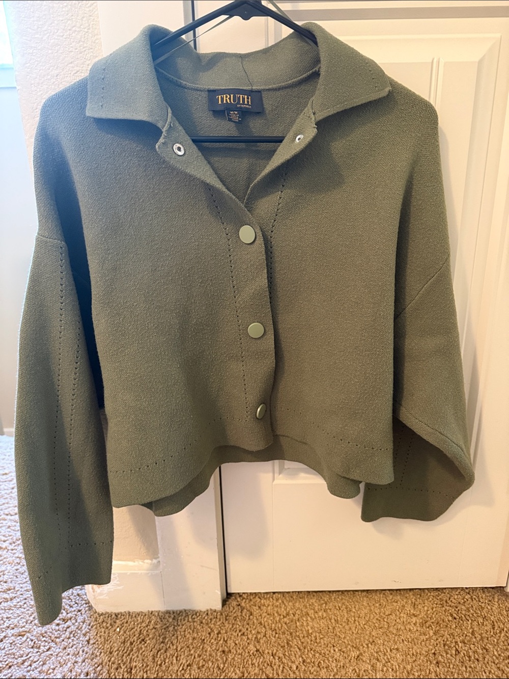 Truth Olive Cropped Snap-Front Cardigan